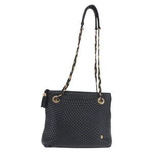 Authentic BALLY Chain Shoulder Bag Leather Navy Gold